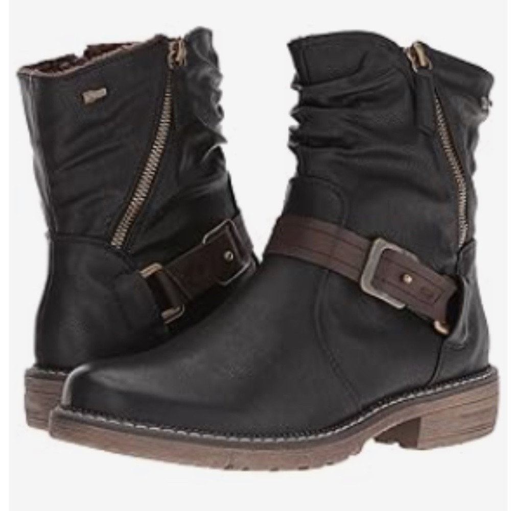 Spring Step Feijo-B Bootie Ankle Boots Black Leather 41 9.5-10 Buckle Strap Zip